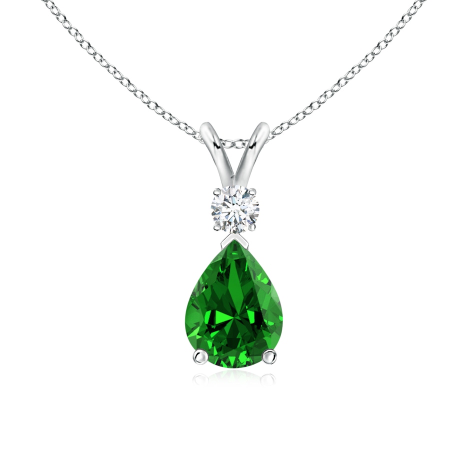 8x6mm Labgrown Lab-Grown Emerald Teardrop Pendant with Diamond in White Gold 