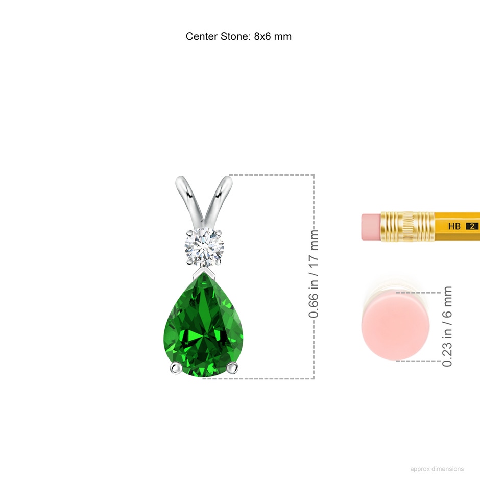 8x6mm Labgrown Lab-Grown Emerald Teardrop Pendant with Diamond in White Gold ruler