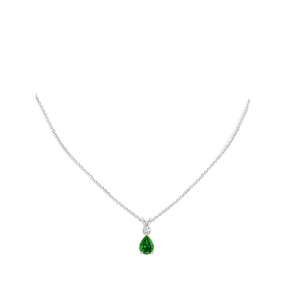 8x6mm Labgrown Lab-Grown Emerald Teardrop Pendant with Diamond in White Gold pen