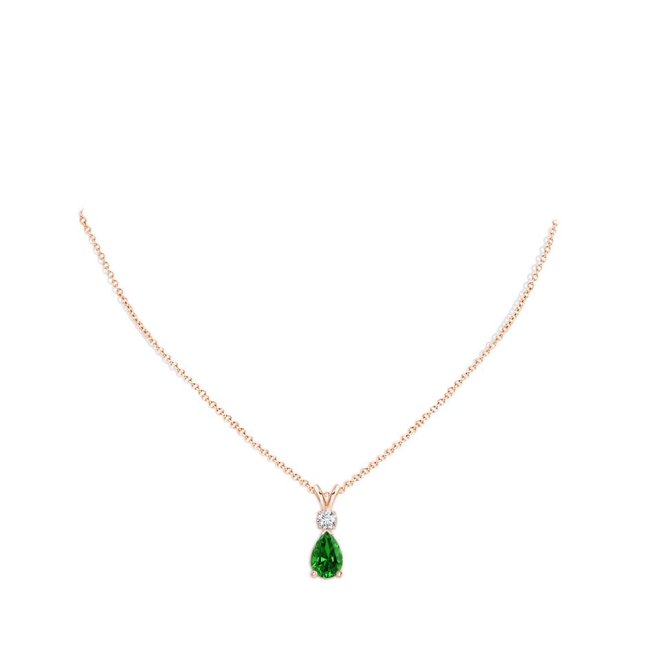 9x6mm Labgrown Lab-Grown Emerald Teardrop Pendant with Diamond in Rose Gold pen
