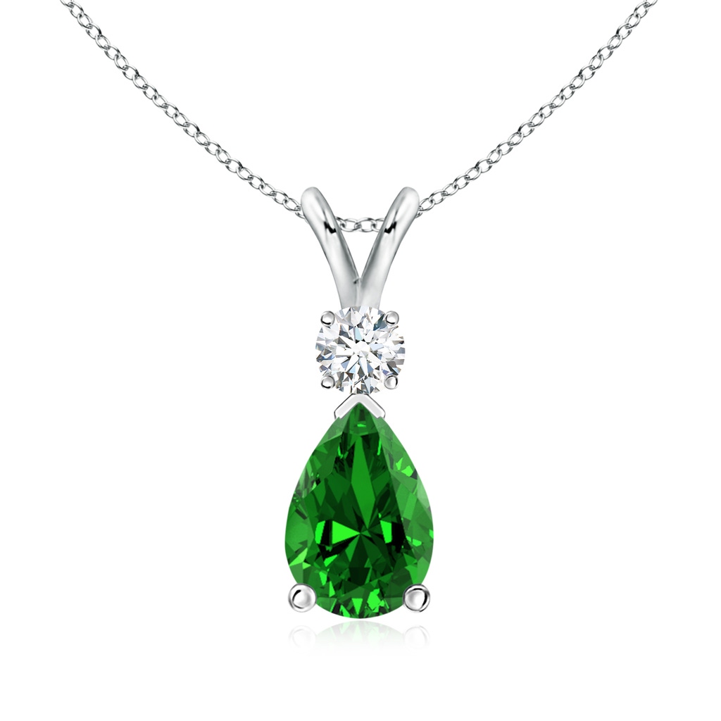 9x6mm Labgrown Lab-Grown Emerald Teardrop Pendant with Diamond in S999 Silver