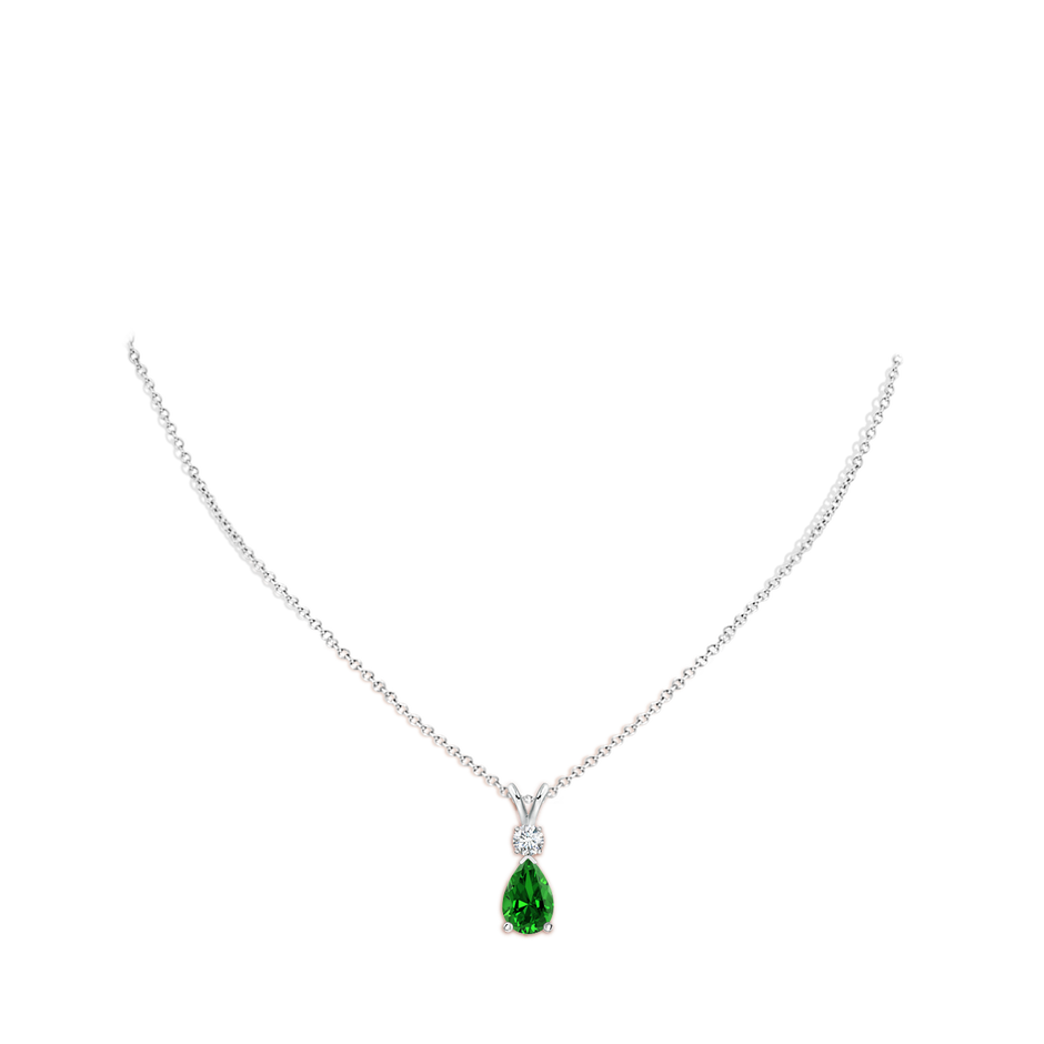 9x6mm Labgrown Lab-Grown Emerald Teardrop Pendant with Diamond in White Gold pen
