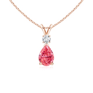 7x5mm Labgrown Lab-Grown Fancy Intense Pink Diamond Teardrop Pendant in 9K Rose Gold