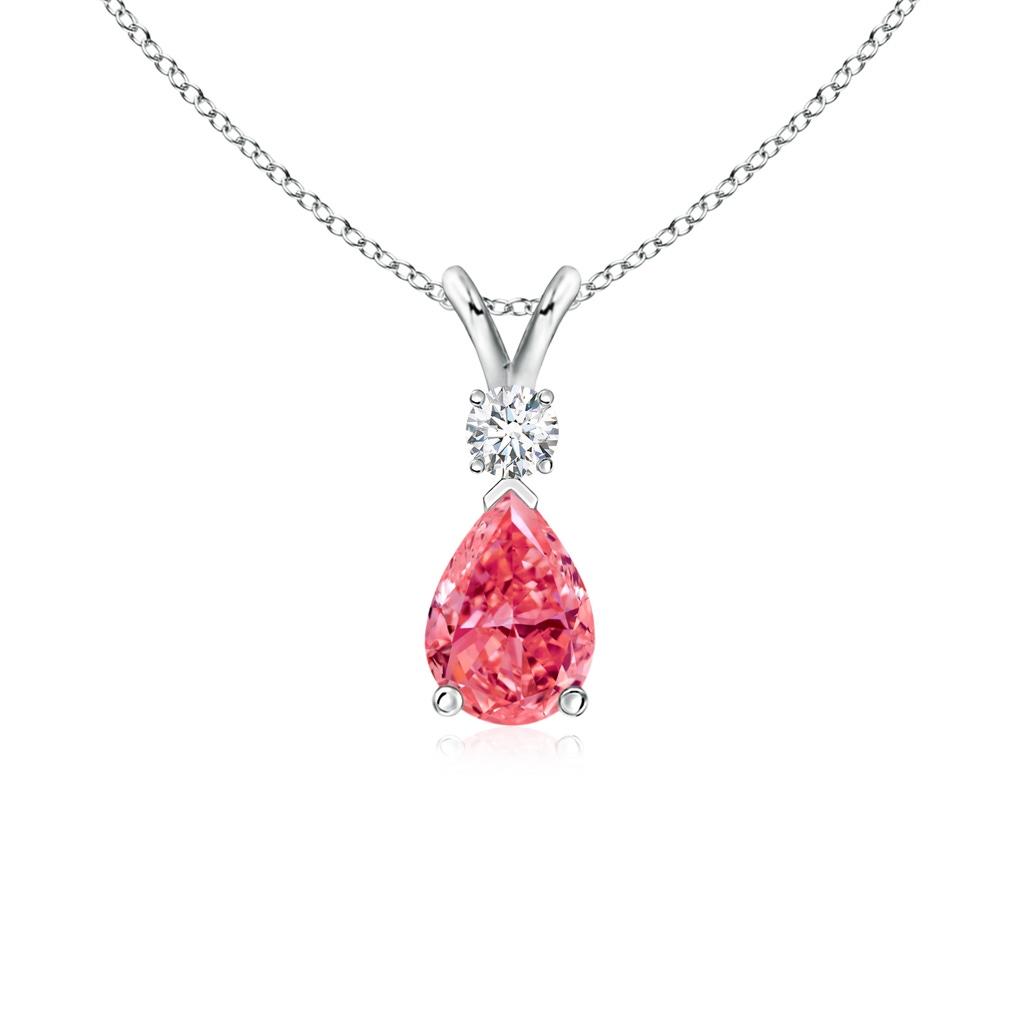 7x5mm Labgrown Lab-Grown Fancy Intense Pink Diamond Teardrop Pendant in P950 Platinum