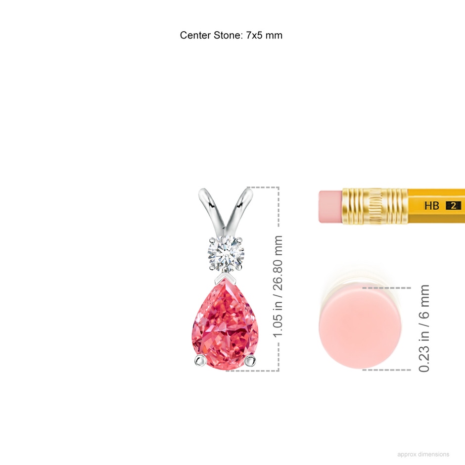 7x5mm Labgrown Lab-Grown Fancy Intense Pink Diamond Teardrop Pendant in P950 Platinum ruler