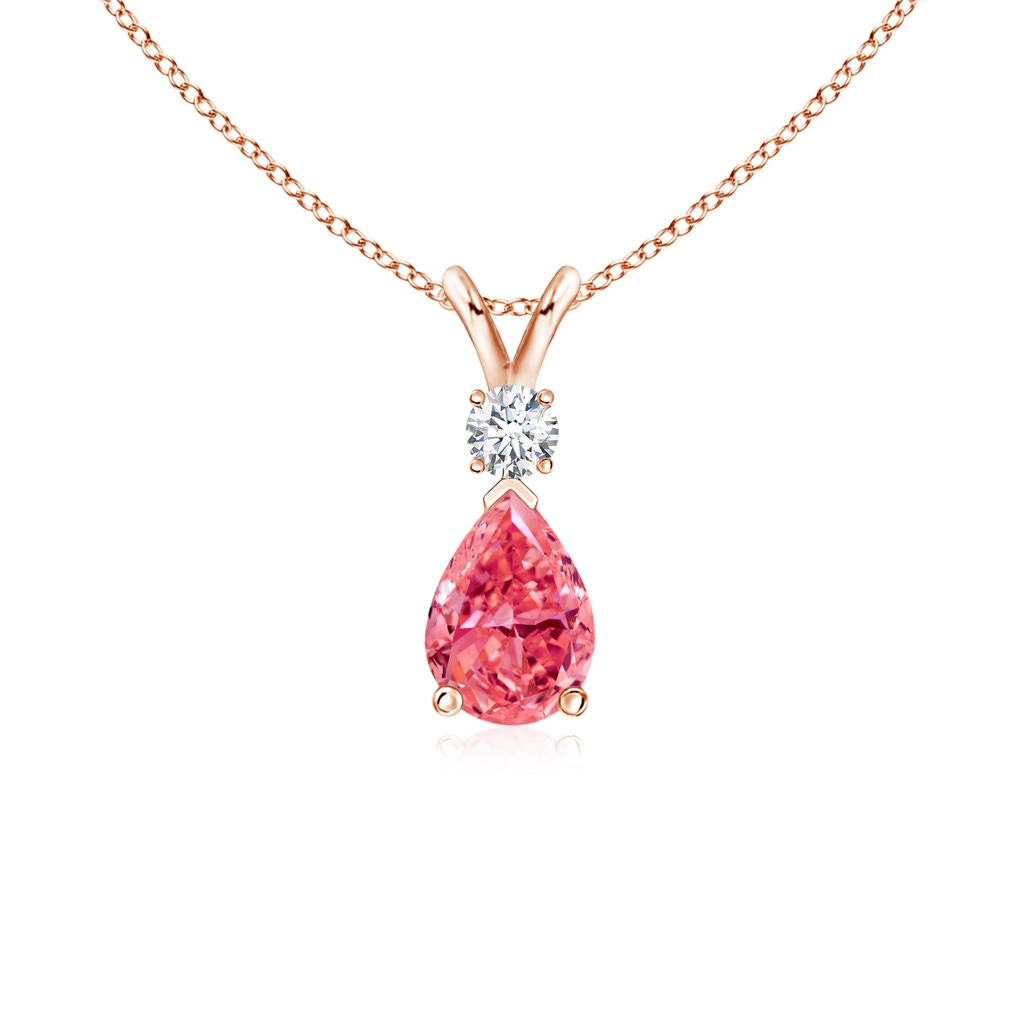 7x5mm Labgrown Lab-Grown Fancy Intense Pink Diamond Teardrop Pendant in Rose Gold