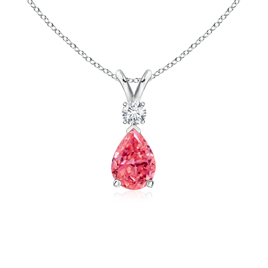 7x5mm Labgrown Lab-Grown Fancy Intense Pink Diamond Teardrop Pendant in White Gold 