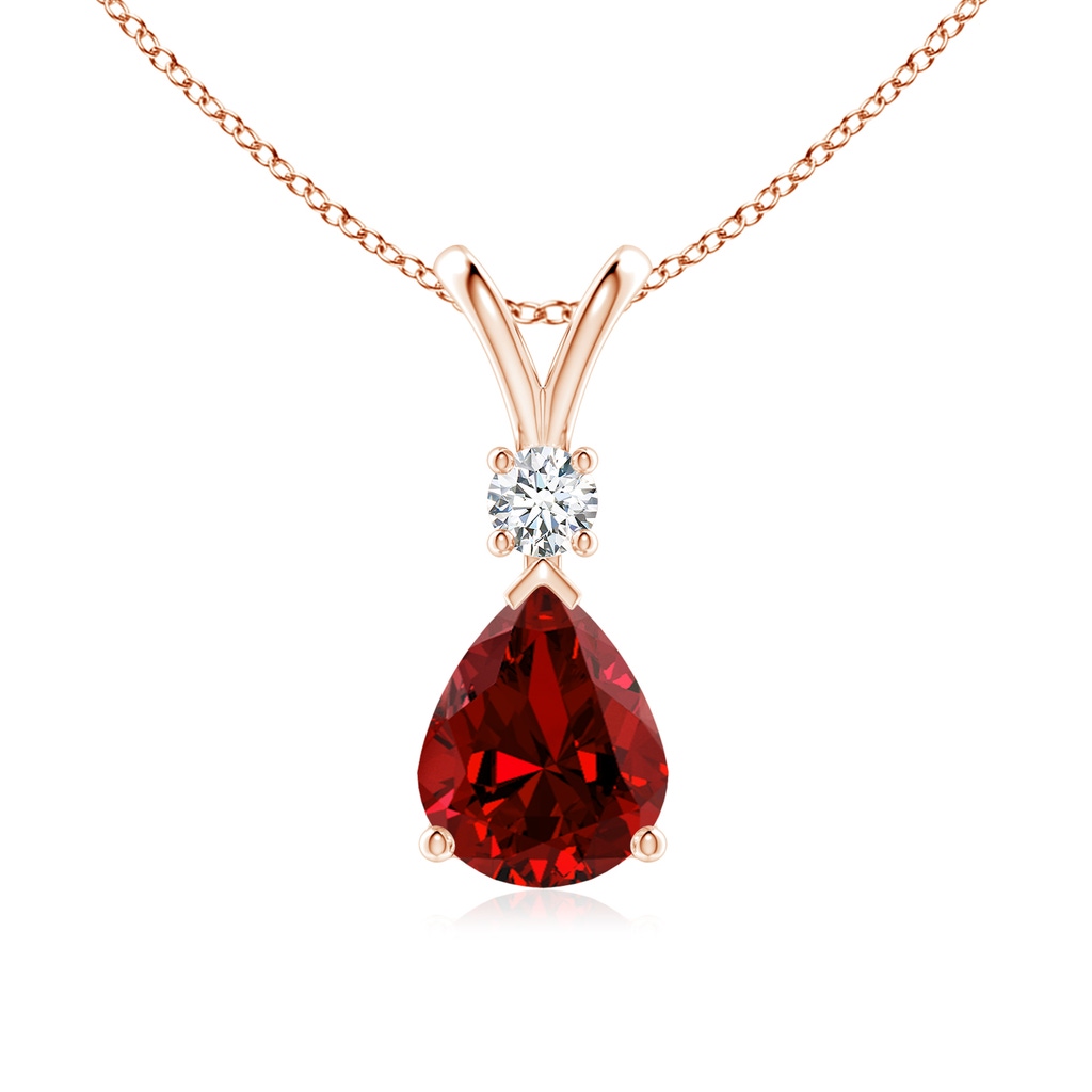 10x8mm Labgrown Lab-Grown Ruby Teardrop Pendant with Lab Diamond in Rose Gold