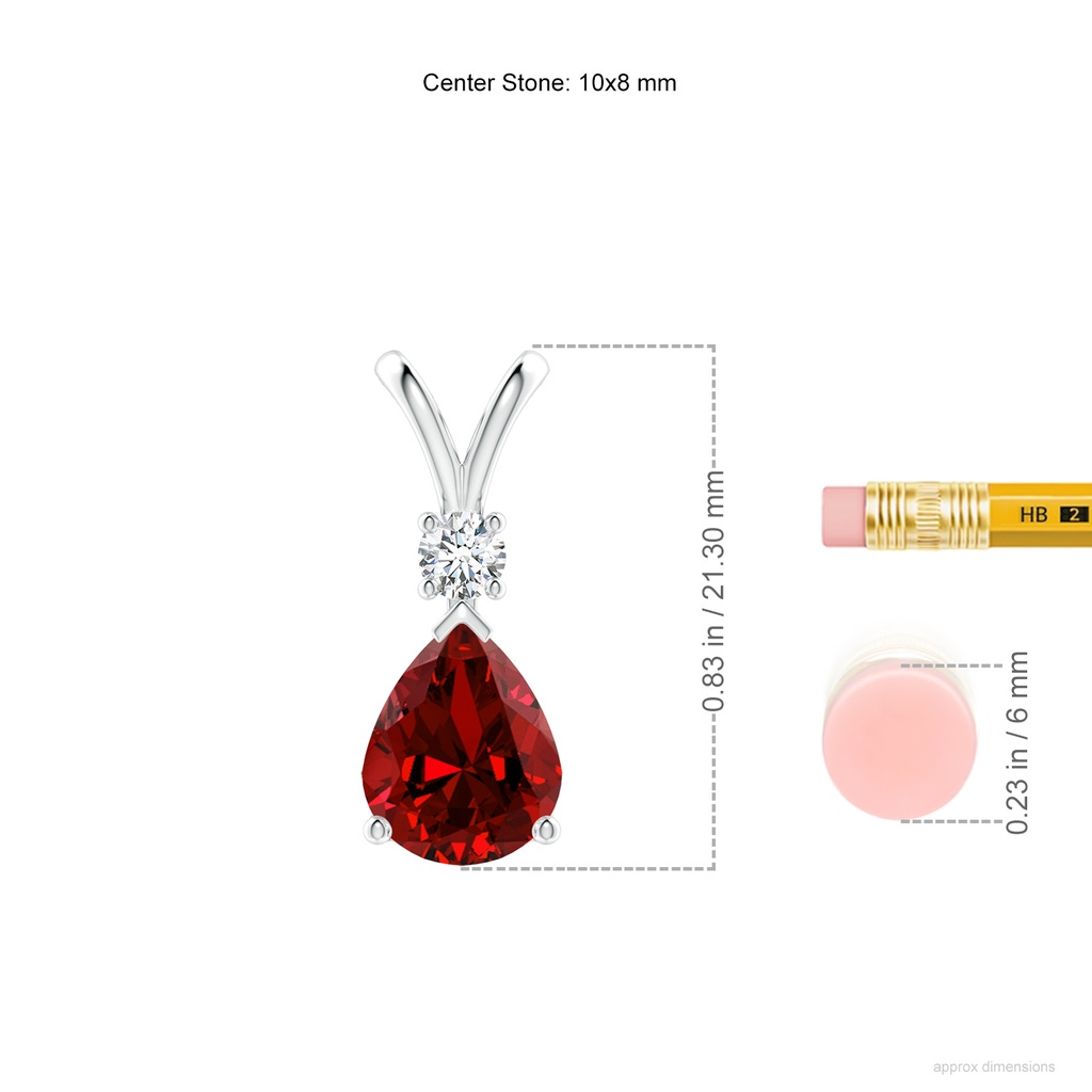 10x8mm Labgrown Lab-Grown Ruby Teardrop Pendant with Lab Diamond in White Gold ruler