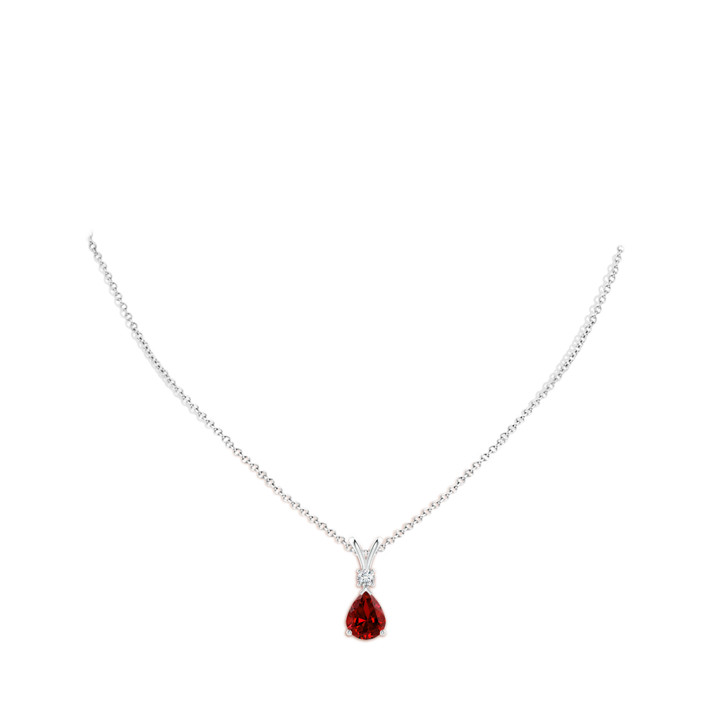 10x8mm Labgrown Lab-Grown Ruby Teardrop Pendant with Lab Diamond in White Gold pen