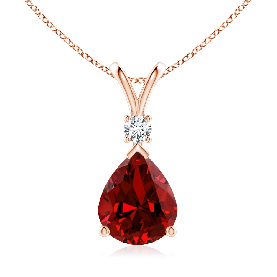 12x10mm Labgrown Lab-Grown Ruby Teardrop Pendant with Lab Diamond in Rose Gold 
