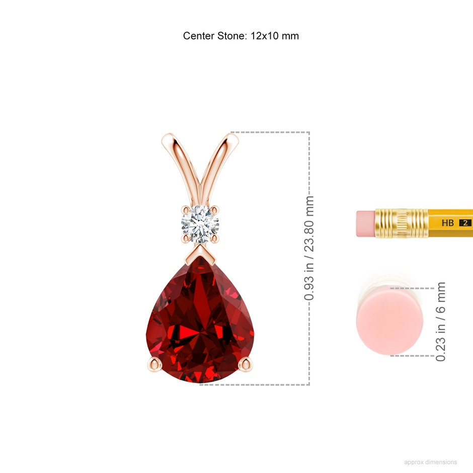 12x10mm Labgrown Lab-Grown Ruby Teardrop Pendant with Lab Diamond in Rose Gold ruler