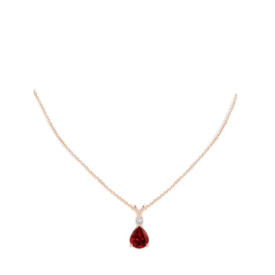 12x10mm Labgrown Lab-Grown Ruby Teardrop Pendant with Lab Diamond in Rose Gold pen
