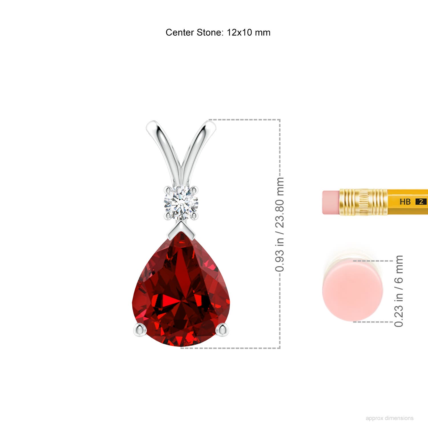 12x10mm Labgrown Lab-Grown Ruby Teardrop Pendant with Lab Diamond in White Gold - ruler