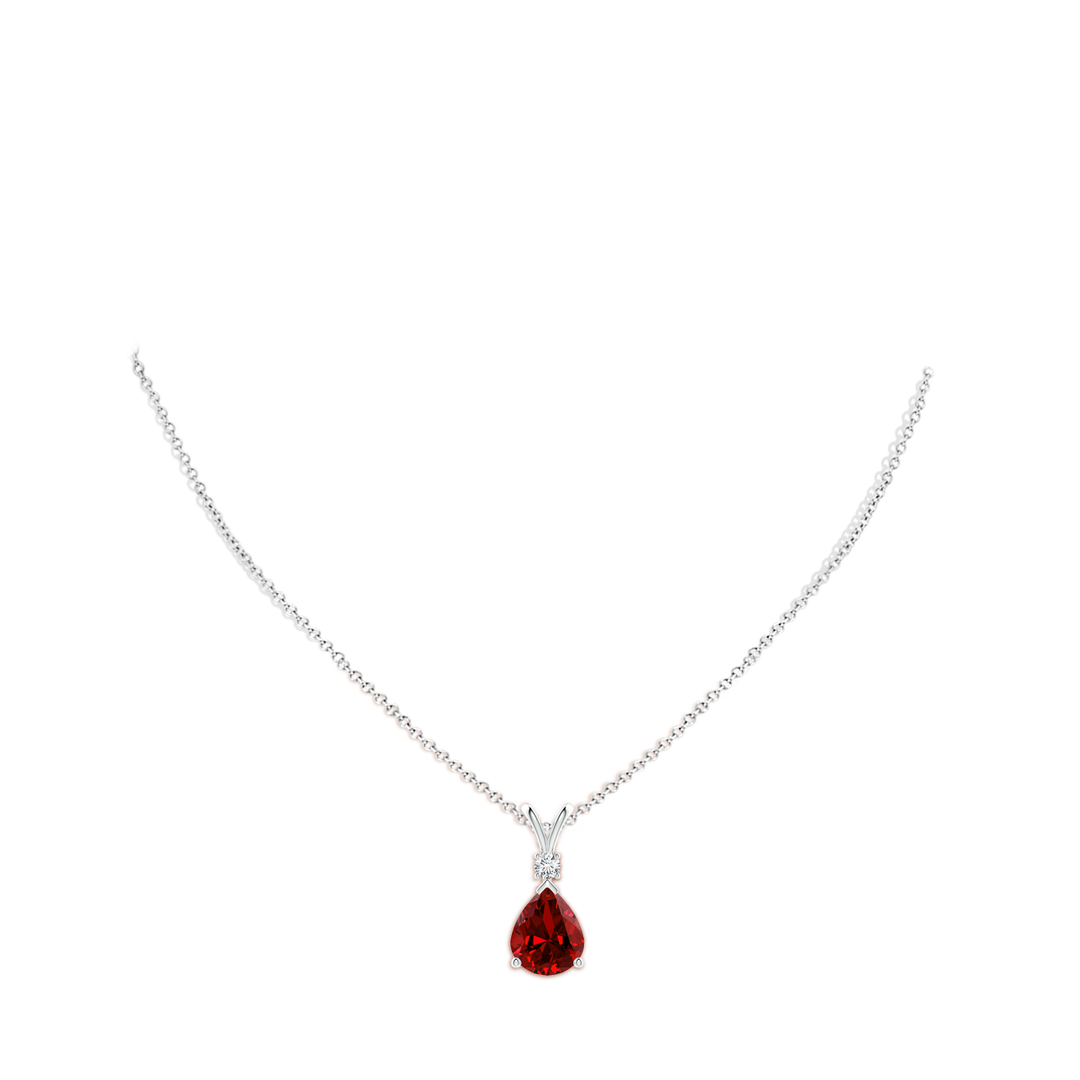 12x10mm Labgrown Lab-Grown Ruby Teardrop Pendant with Lab Diamond in White Gold - body_neck