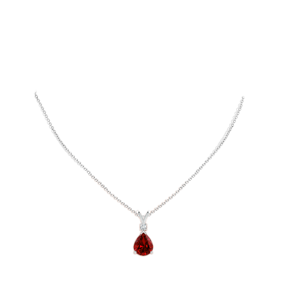 12x10mm Labgrown Lab-Grown Ruby Teardrop Pendant with Lab Diamond in White Gold pen