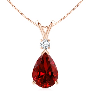 14x10mm Labgrown Lab-Grown Ruby Teardrop Pendant with Lab Diamond in 18K Rose Gold