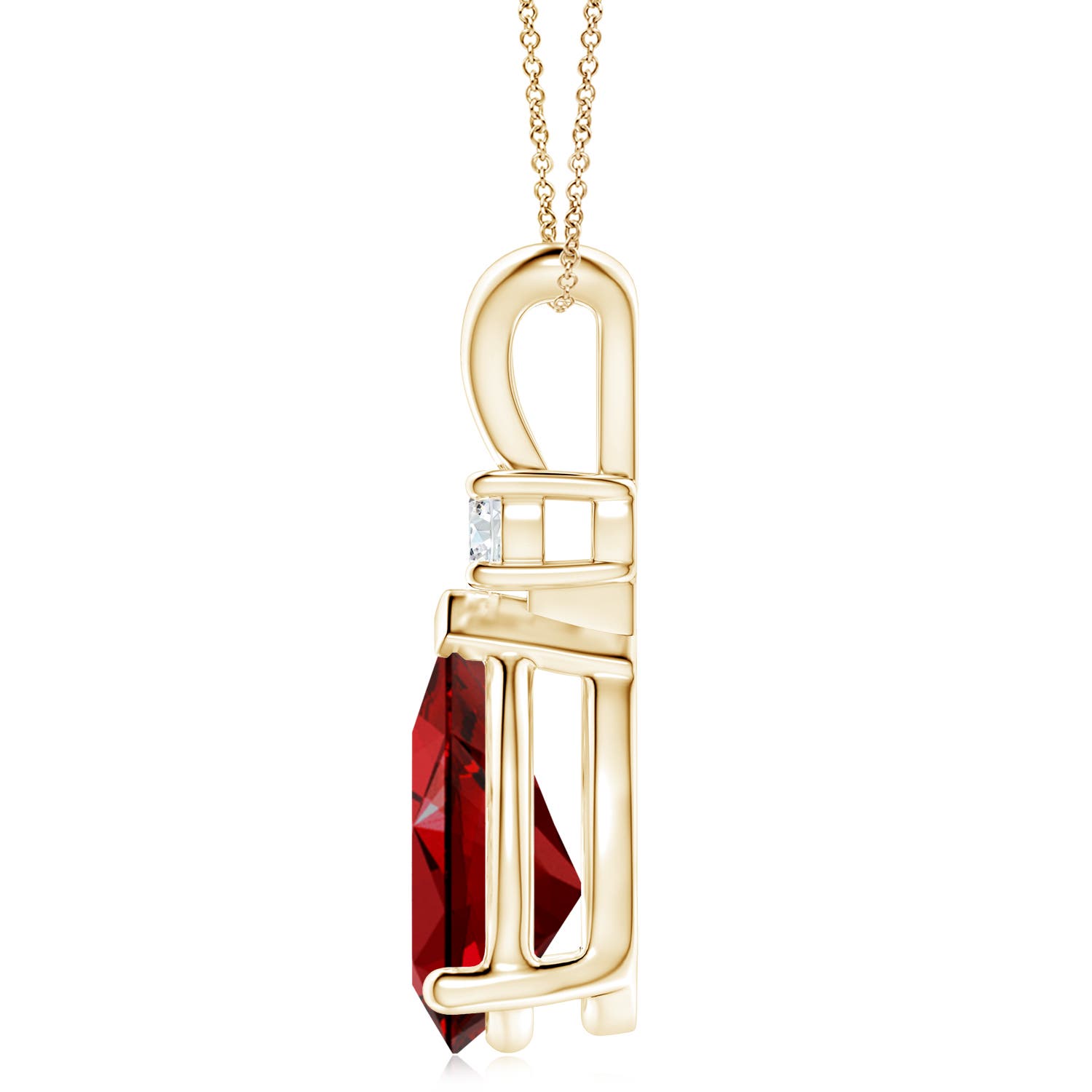 14x10mm Labgrown Lab-Grown Ruby Teardrop Pendant with Lab Diamond in 18K Yellow Gold