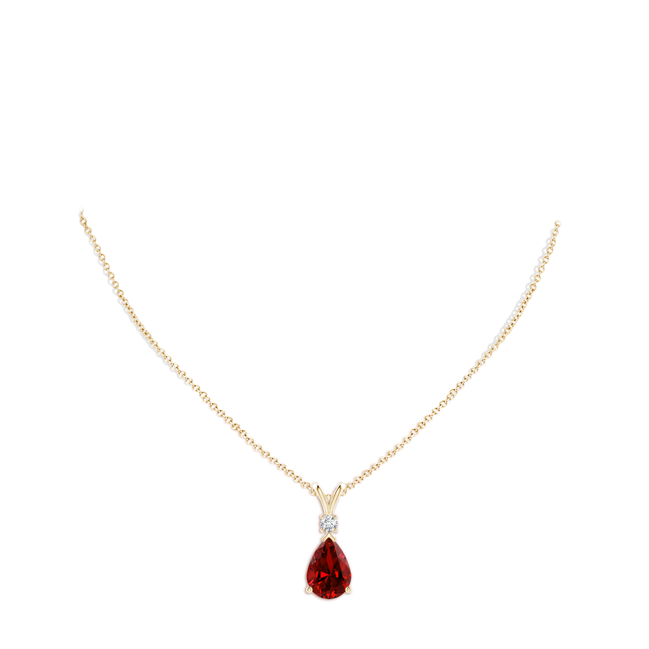 14x10mm Labgrown Lab-Grown Ruby Teardrop Pendant with Lab Diamond in 18K Yellow Gold pen