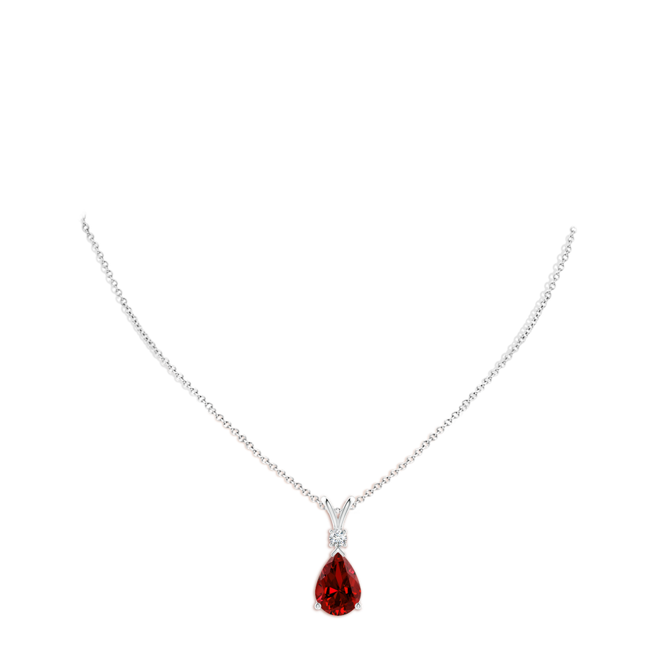 14x10mm Labgrown Lab-Grown Ruby Teardrop Pendant with Lab Diamond in P950 Platinum pen