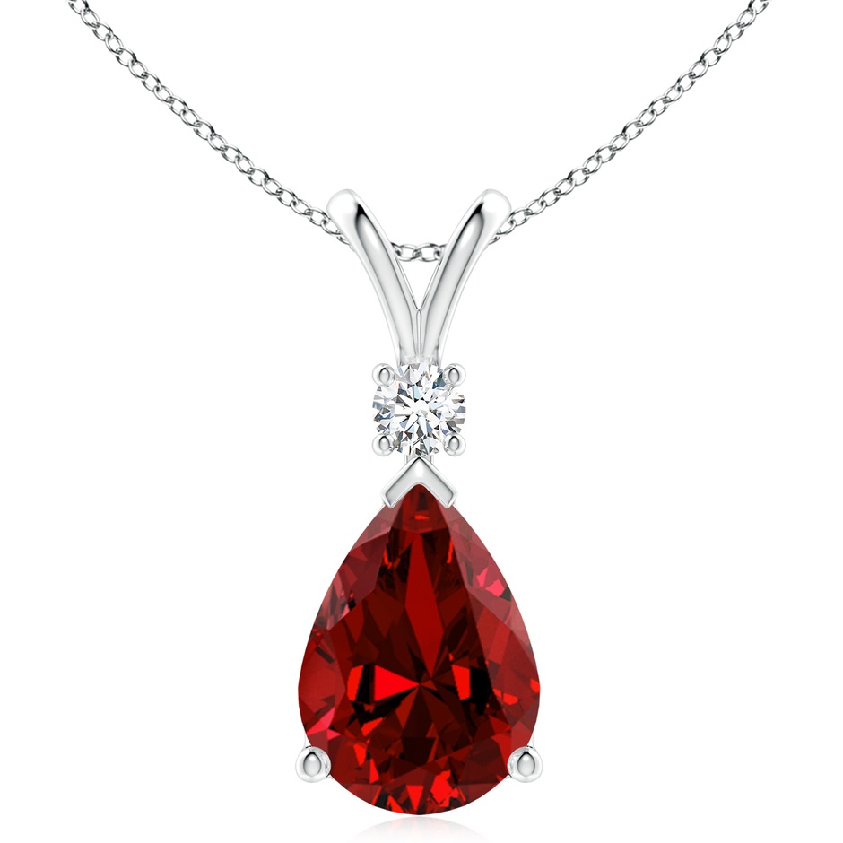 14x10mm Labgrown Lab-Grown Ruby Teardrop Pendant with Lab Diamond in White Gold 