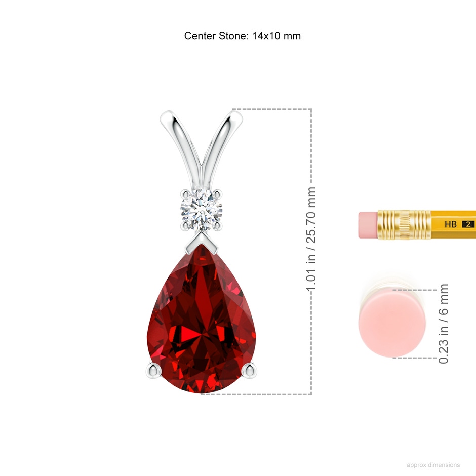 14x10mm Labgrown Lab-Grown Ruby Teardrop Pendant with Lab Diamond in White Gold ruler