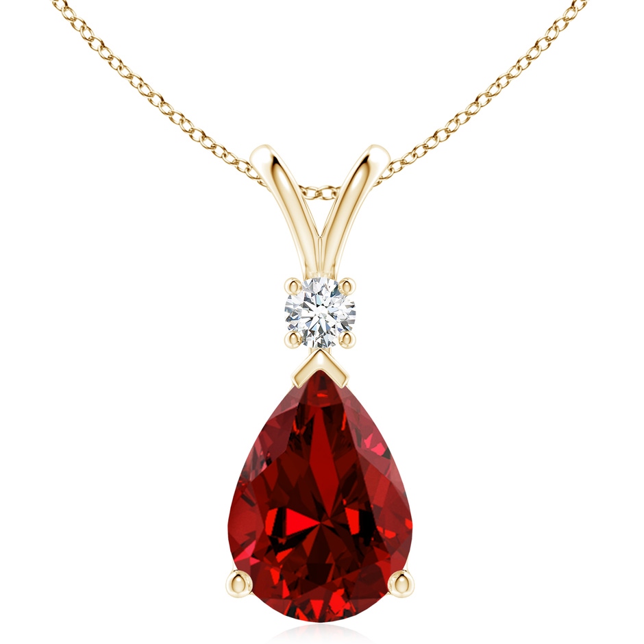 14x10mm Labgrown Lab-Grown Ruby Teardrop Pendant with Lab Diamond in Yellow Gold 