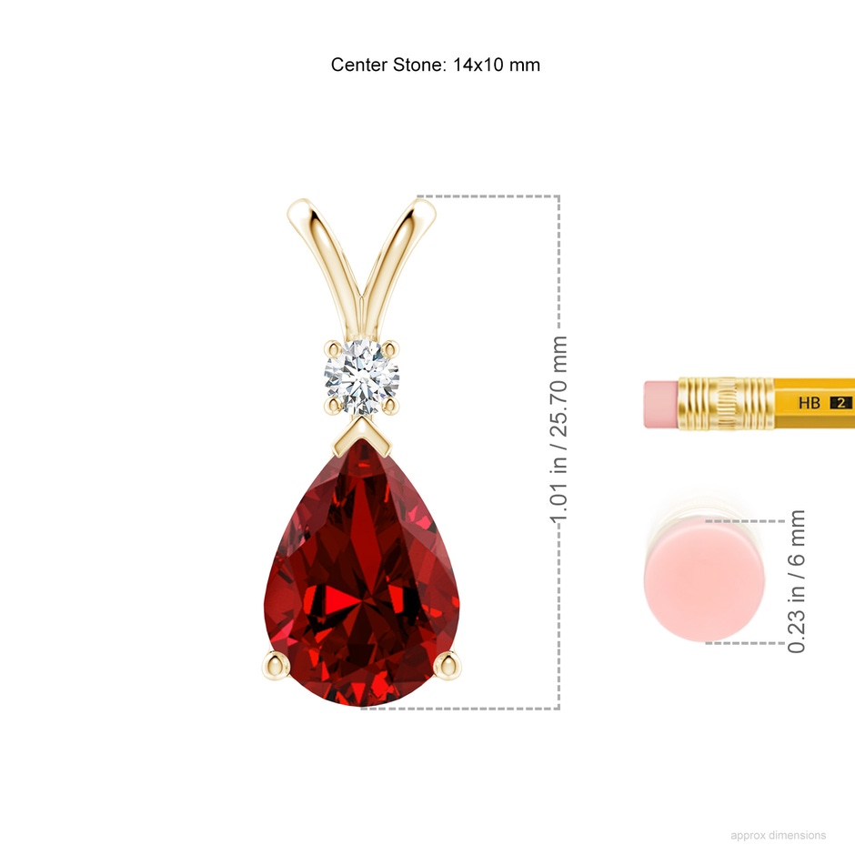 14x10mm Labgrown Lab-Grown Ruby Teardrop Pendant with Lab Diamond in Yellow Gold ruler