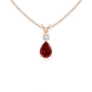 6x4mm Labgrown Lab-Grown Ruby Teardrop Pendant with Lab Diamond in 9K Rose Gold