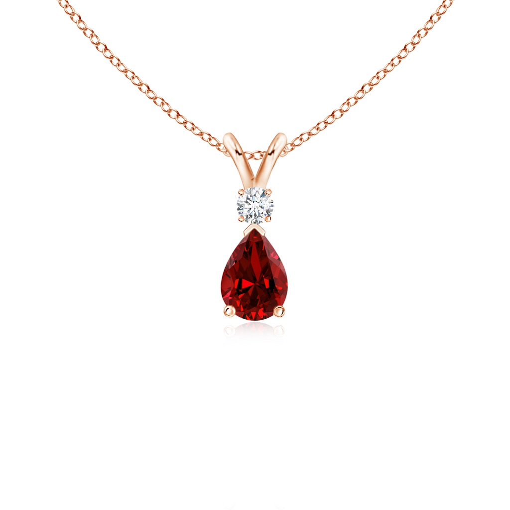 6x4mm Labgrown Lab-Grown Ruby Teardrop Pendant with Lab Diamond in Rose Gold