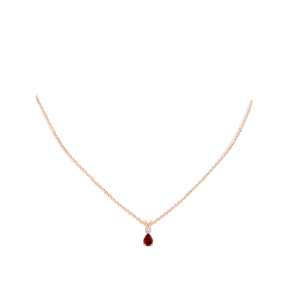 6x4mm Labgrown Lab-Grown Ruby Teardrop Pendant with Lab Diamond in Rose Gold pen