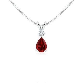 6x4mm Labgrown Lab-Grown Ruby Teardrop Pendant with Lab Diamond in S999 Silver