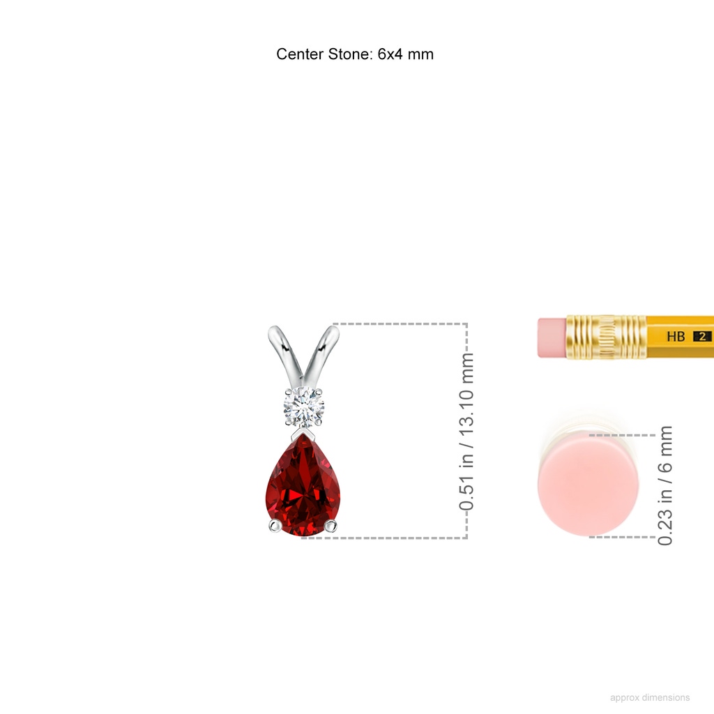 6x4mm Labgrown Lab-Grown Ruby Teardrop Pendant with Lab Diamond in S999 Silver ruler