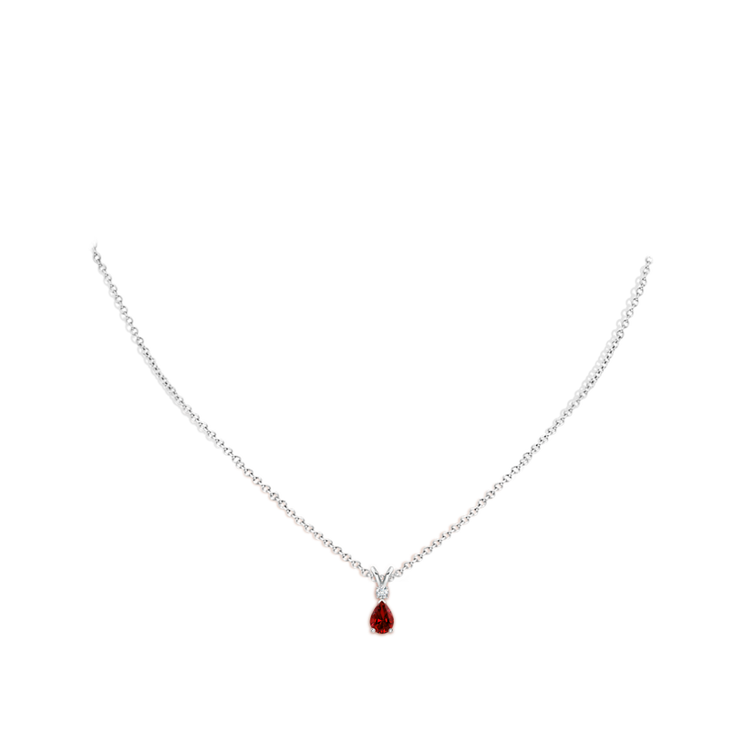 置物 Ruby Prong-Set Lab-Grown Ruby Teardrop V-Bale Pendant with Diamond