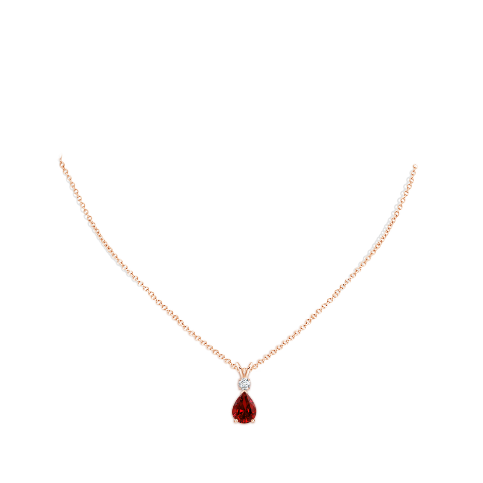 8x6mm Labgrown Lab-Grown Ruby Teardrop Pendant with Lab Diamond in Rose Gold pen