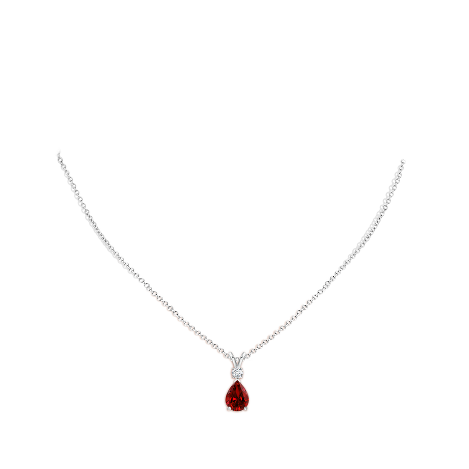 8x6mm Labgrown Lab-Grown Ruby Teardrop Pendant with Lab Diamond in S999 Silver pen