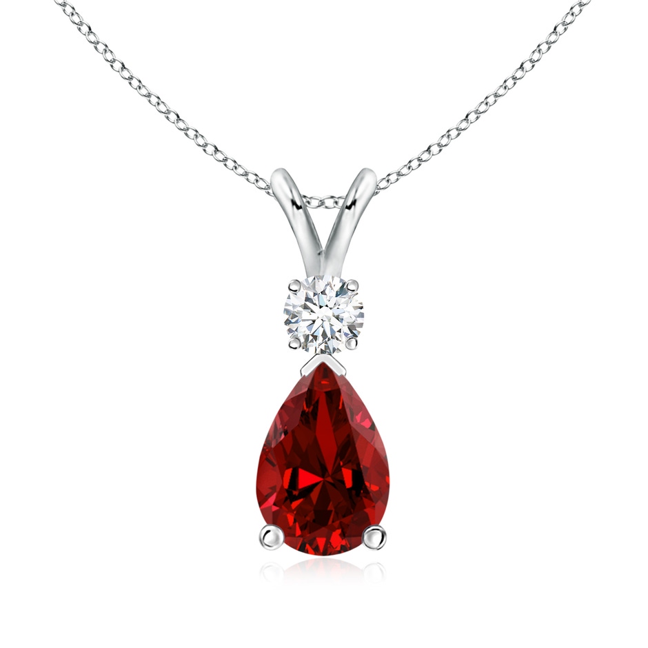 9x6mm Labgrown Lab-Grown Ruby Teardrop Pendant with Lab Diamond in S999 Silver 