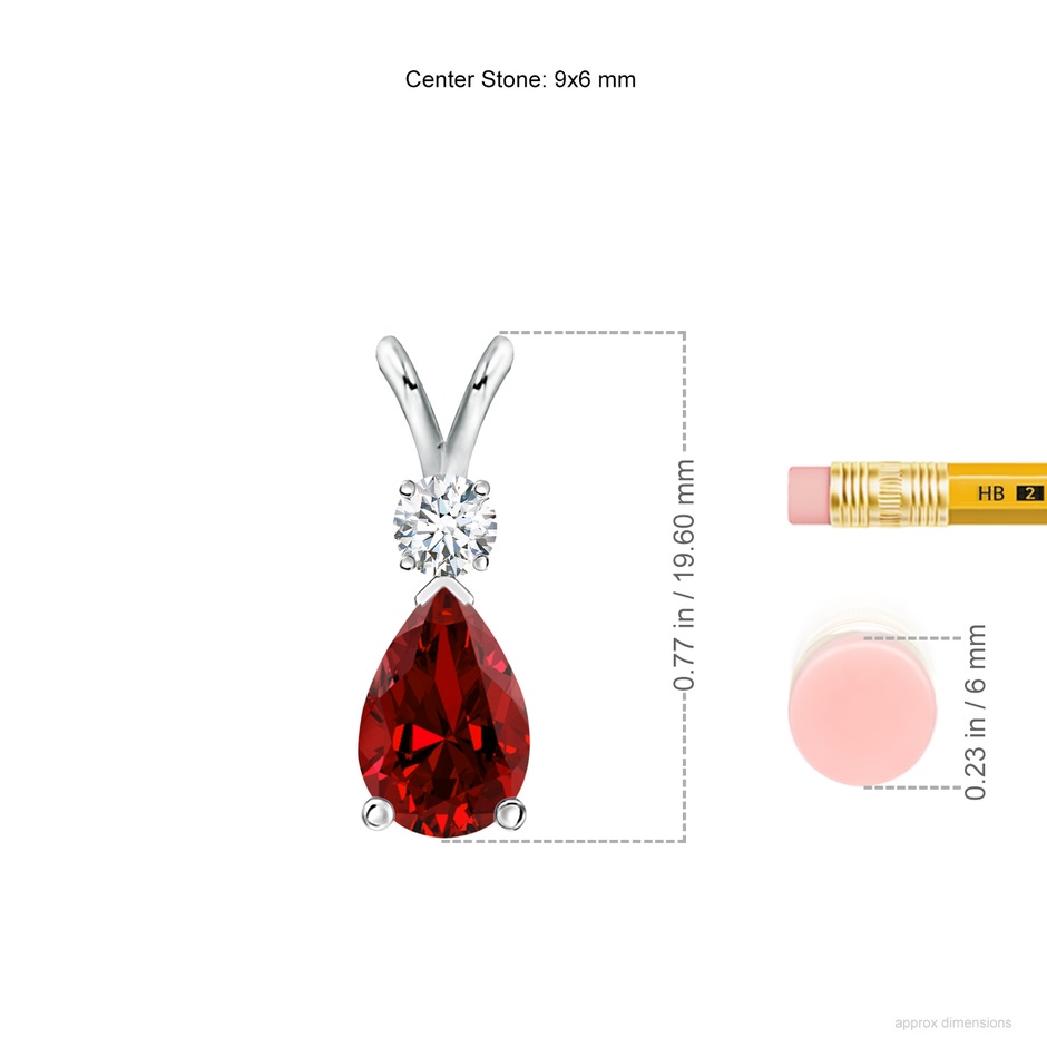 9x6mm Labgrown Lab-Grown Ruby Teardrop Pendant with Lab Diamond in S999 Silver ruler