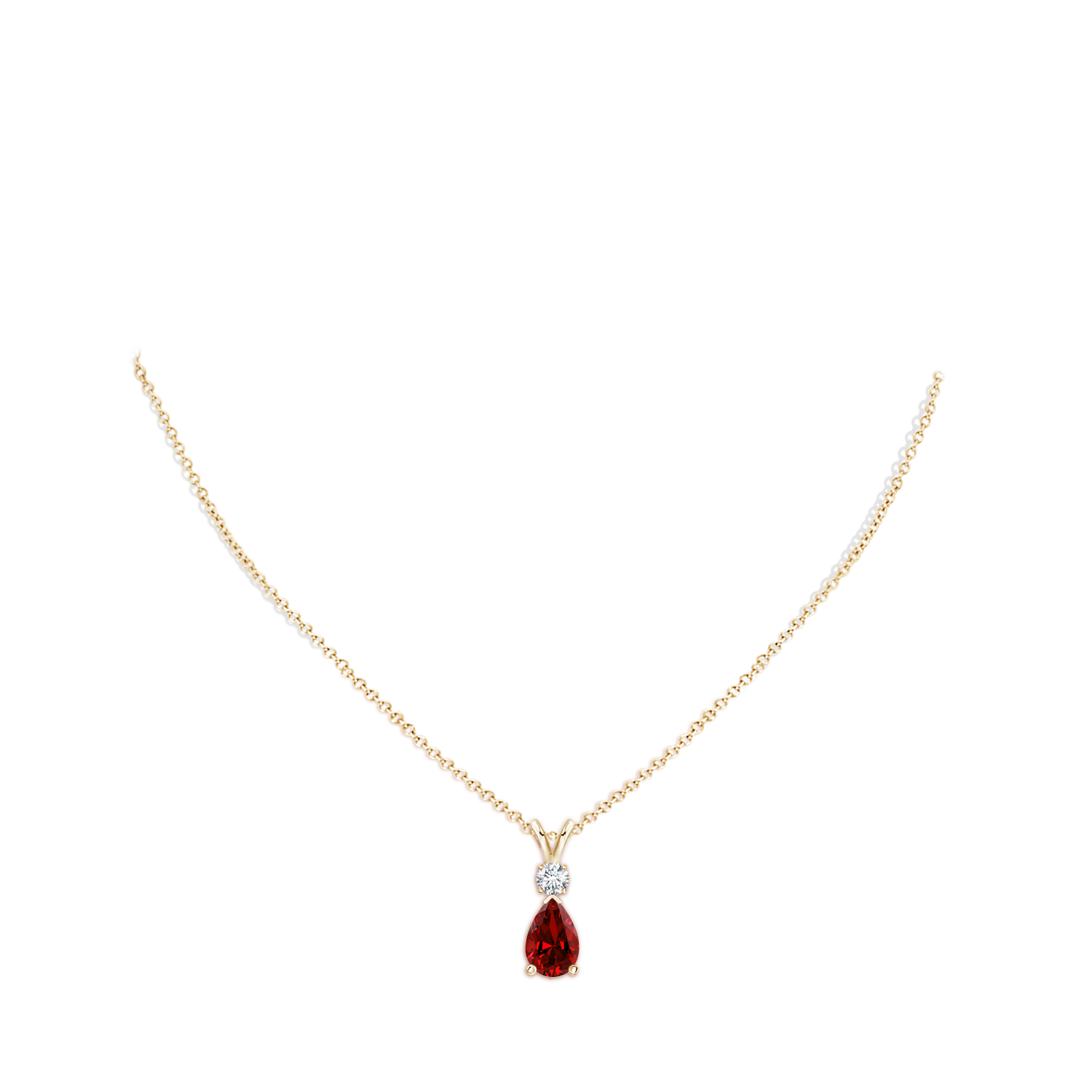 9x6mm Labgrown Lab-Grown Ruby Teardrop Pendant with Lab Diamond in Yellow Gold - body_neck
