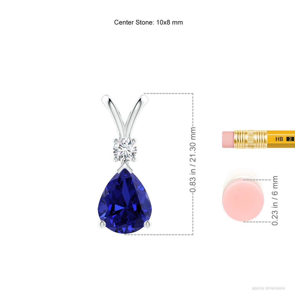 10x8mm Labgrown Lab-Grown Blue Sapphire Teardrop Pendant with Lab Diamond in White Gold ruler