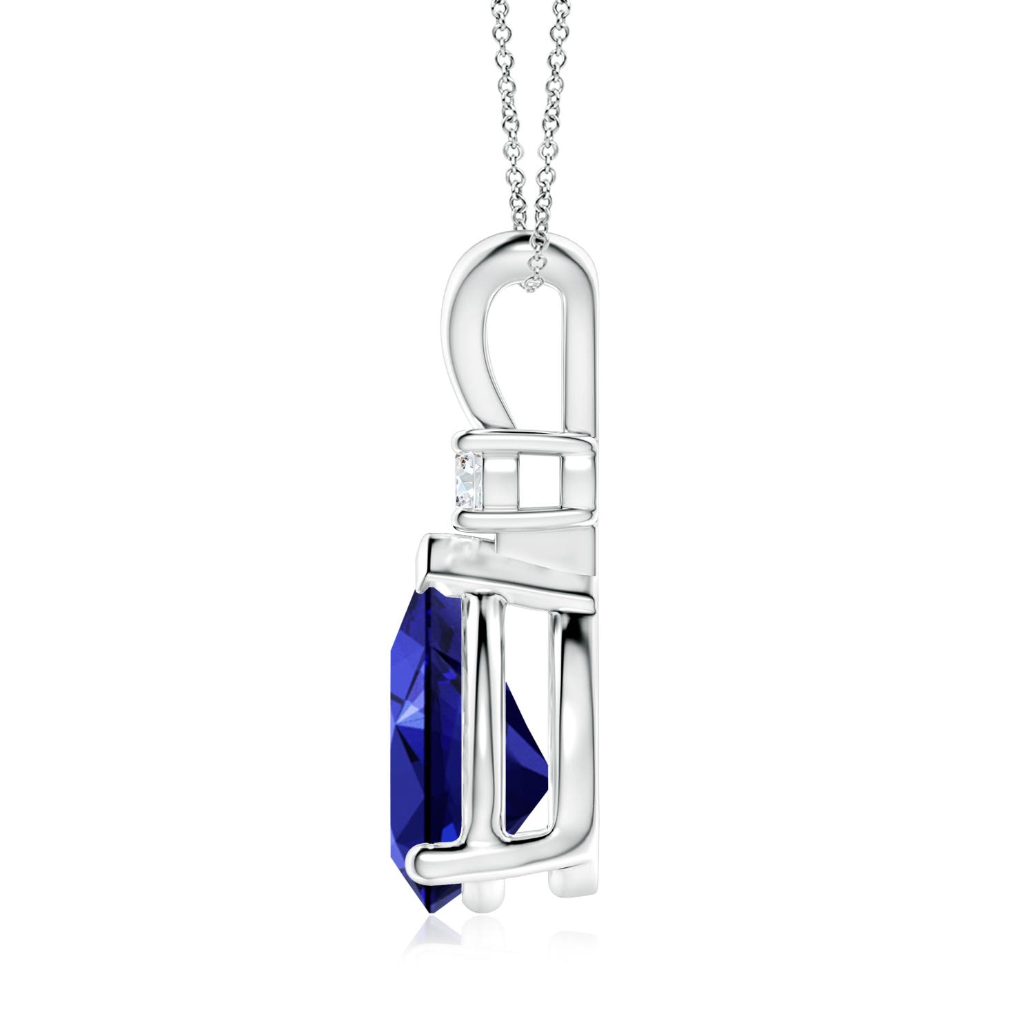 12x10mm Labgrown Prong-Set Lab-Grown Blue Sapphire Teardrop V-Bale Pendant with Diamond in White Gold - side 5