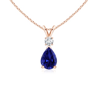 7x5mm Labgrown Lab-Grown Blue Sapphire Teardrop Pendant with Lab Diamond in Rose Gold