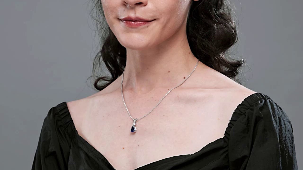 Lab-Grown Blue Sapphire Teardrop Pendant with Lab Diamond