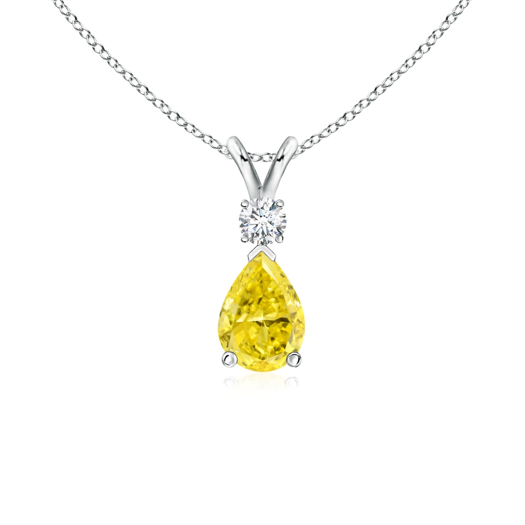 7x5mm Labgrown Lab-Grown Fancy Intense Yellow Diamond Teardrop Pendant in White Gold