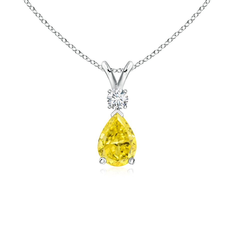 7x5mm Labgrown Lab-Grown Fancy Intense Yellow Diamond Teardrop Pendant in White Gold 