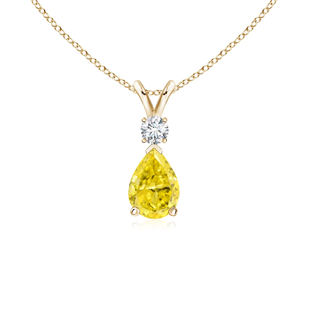 7x5mm Labgrown Lab-Grown Fancy Intense Yellow Diamond Teardrop Pendant in Yellow Gold