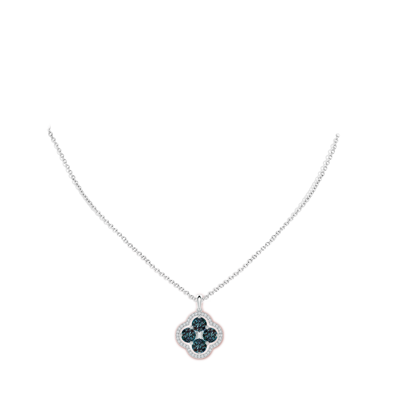 5mm Labgrown Round Lab-Grown Alexandrite Clover Pendant with Diamond in White Gold - body_neck - body_neck