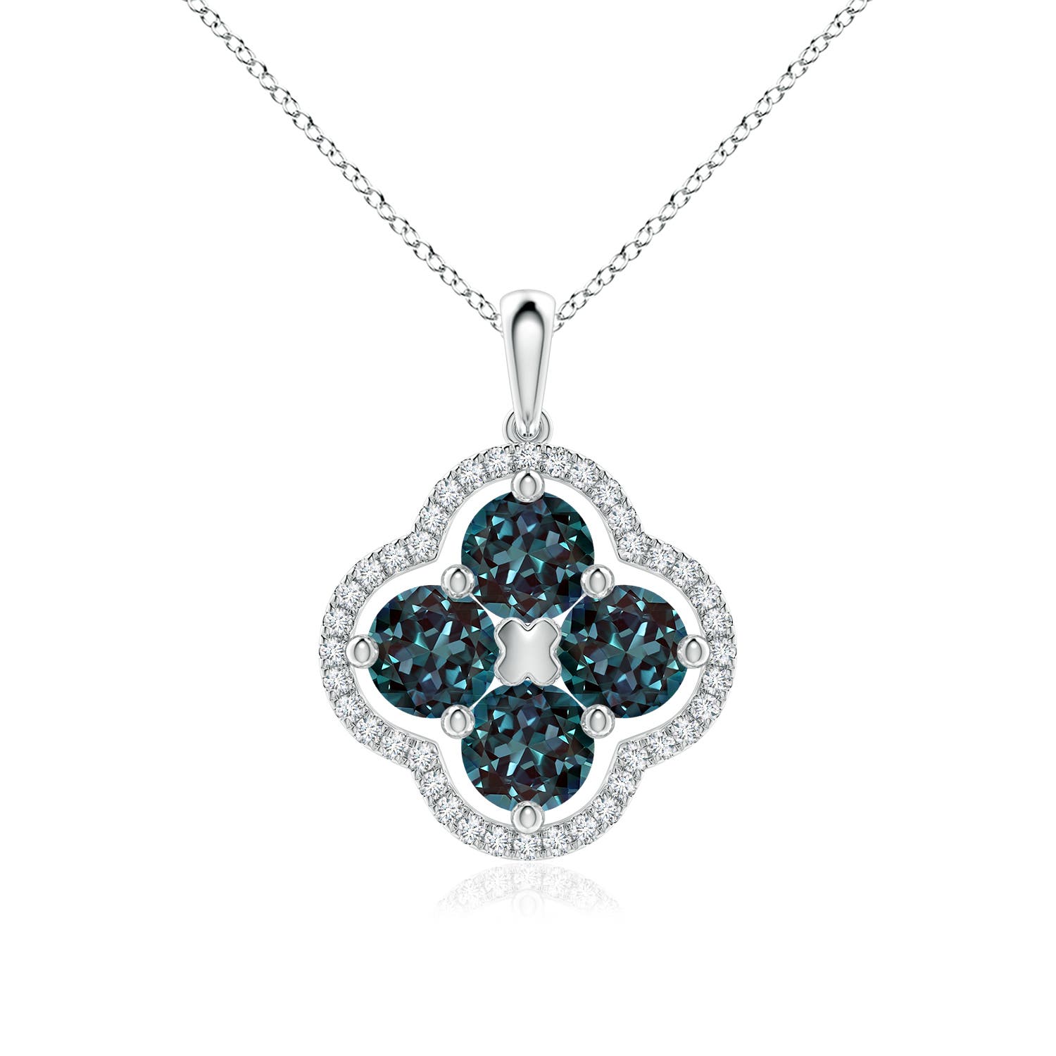 5mm Labgrown Round Lab-Grown Alexandrite Clover Pendant with Diamond in White Gold - main