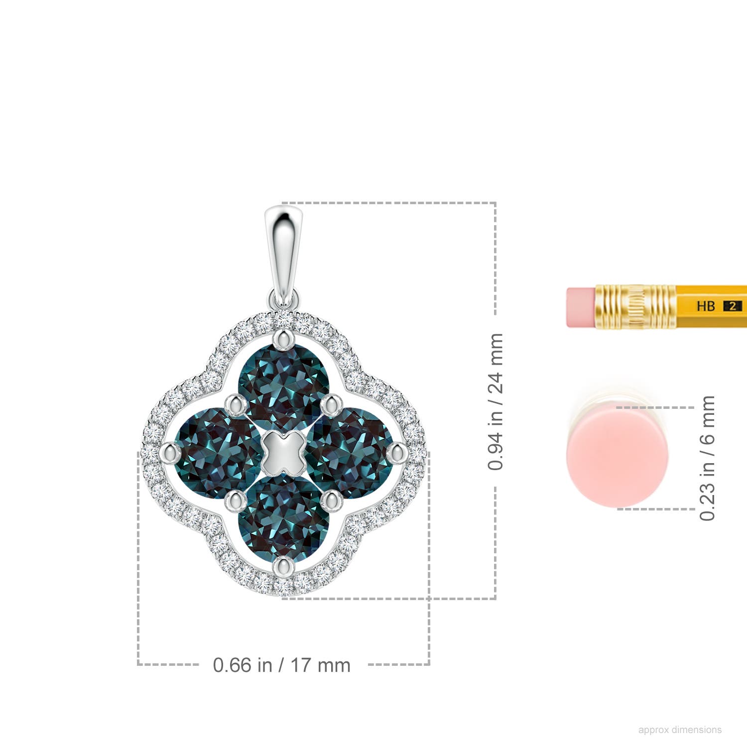 5mm Labgrown Round Lab-Grown Alexandrite Clover Pendant with Diamond in White Gold - ruler - ruler