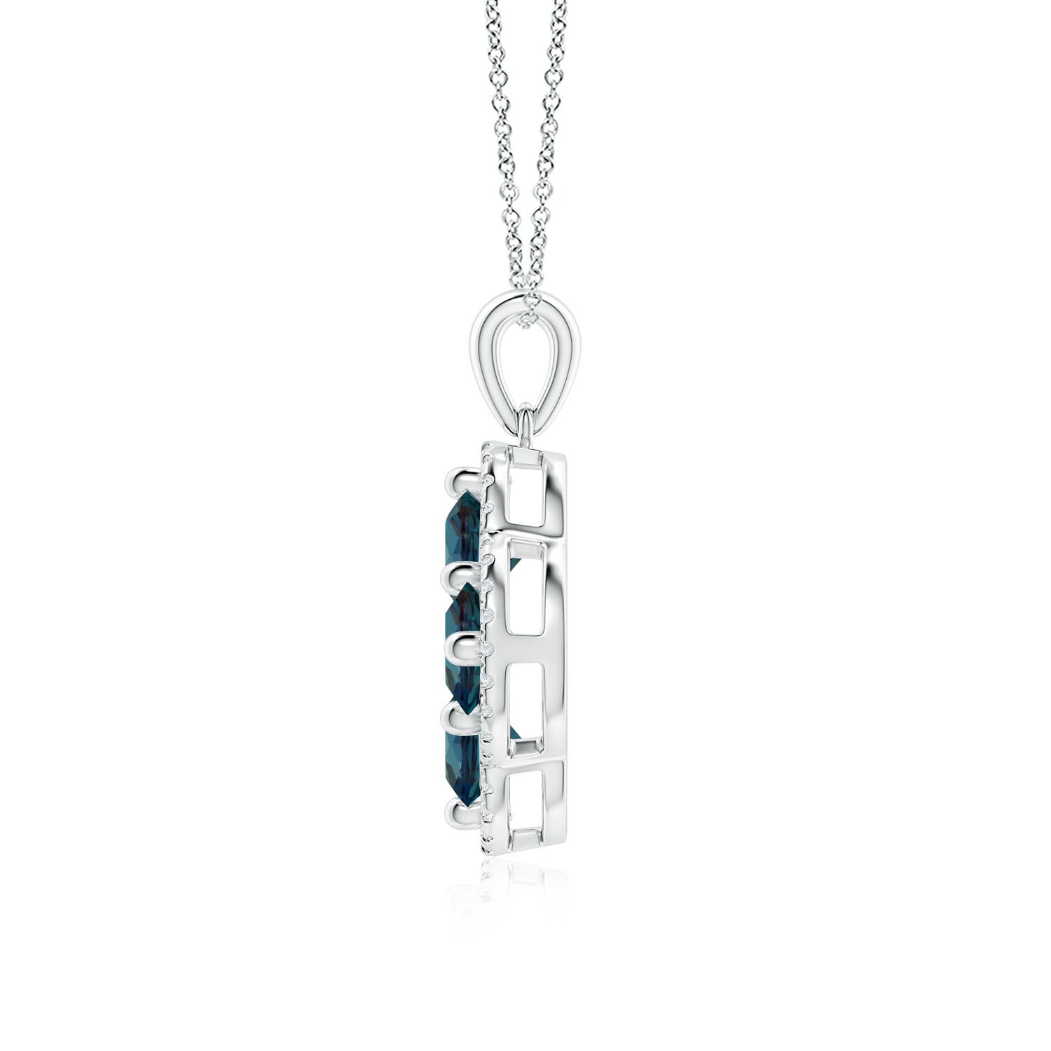 5mm Labgrown Round Lab-Grown Alexandrite Clover Pendant with Diamond in White Gold - side - side 3